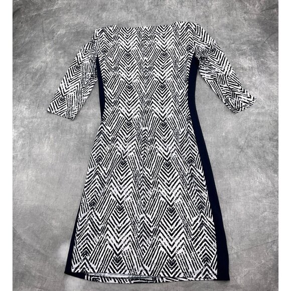 Lauren Ralph Lauren Dress Women 10 Black White Chevron Sheath Colorblock Stretch - Picture 9 of 11